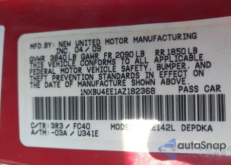 2010 Toyota Corolla Le from USA, damaged, VIN 1NXBU4EE1AZ182368